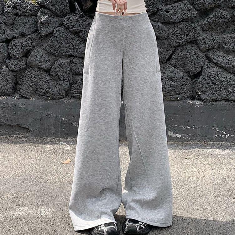 Gray Lazy Style Casual Pants Sports Pants Wide-leg Pants Women's Summer New Low-waist Loose Straight Pants Floor Trousers