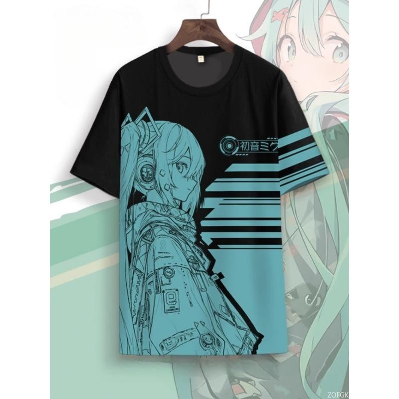 Summer Fashion Cartoon Hatsune Miku Anime Print Trend Cute and Comfortable Casual Round Neck Short Sleeved T-shirt