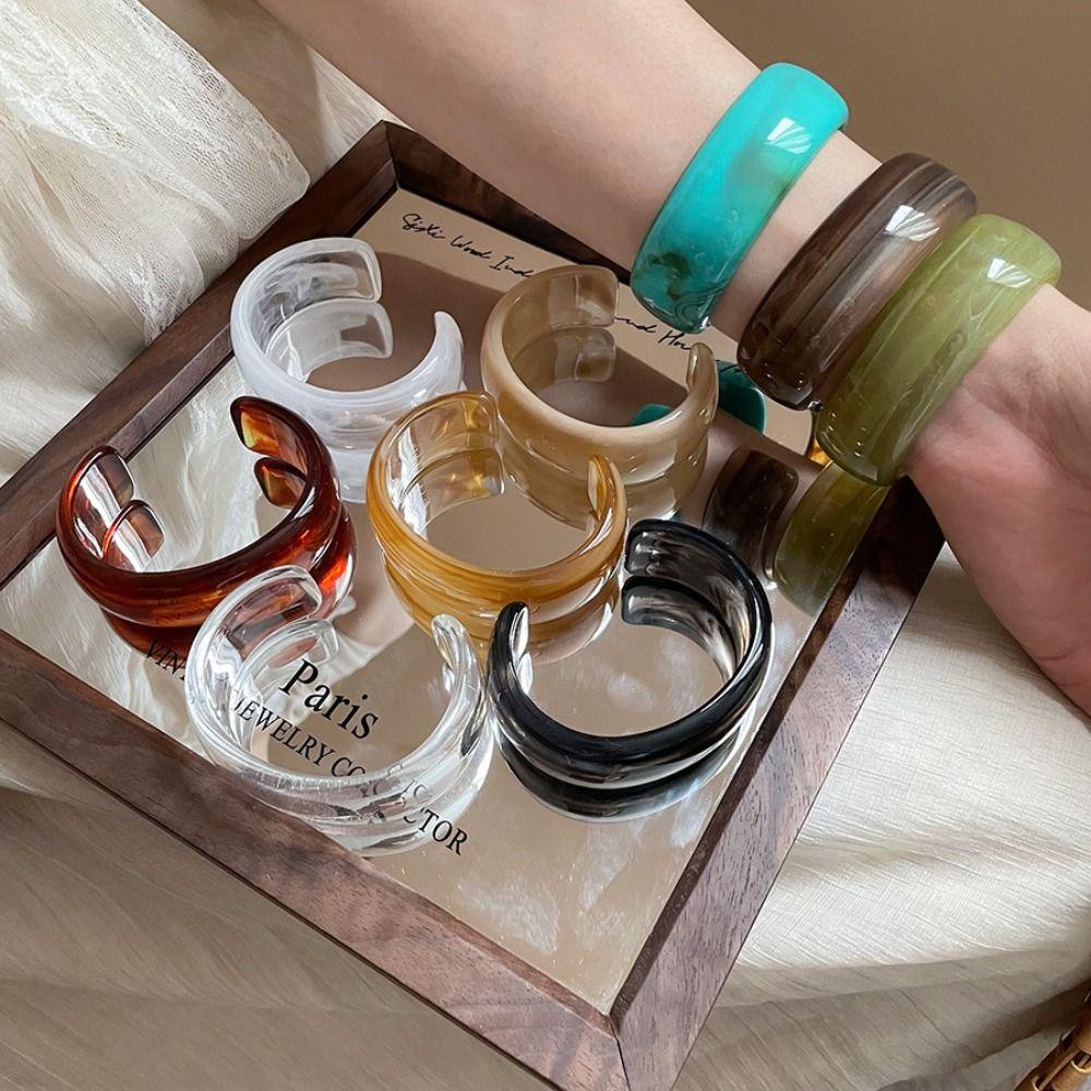 Europe American Style Resin Bangle Dopamine C Shape Cuff Bangles Wide Open Bangle  Decoration