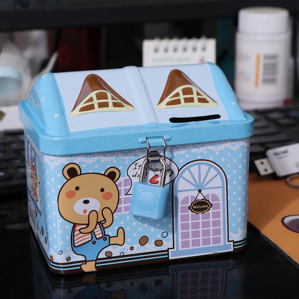 Cute House Shape Piggy Bank with Key Lock Coin Safe Storage Box House Coin Box  Birthday