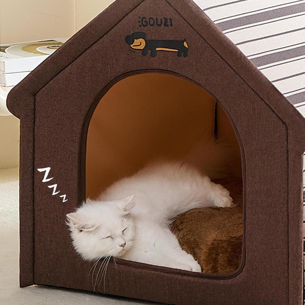 Cat Bed House Calming,Sleeping Snooze Soft Anti Slip Bottom Pet Semi Closed for Puppy Dog