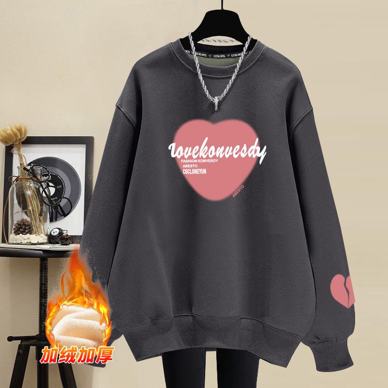 Factory wholesale niche crew neck sweater women's loose fashion pure cotton velvet thickened spring and autumn winter