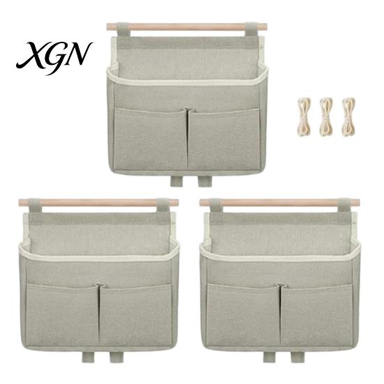 Waterproof Wall Mounted Storage Hanging Bag with 3 Pockets, Cotton And Linen Closet Pouch, Over The Door Organizer for Bedroom Bathroom Daily