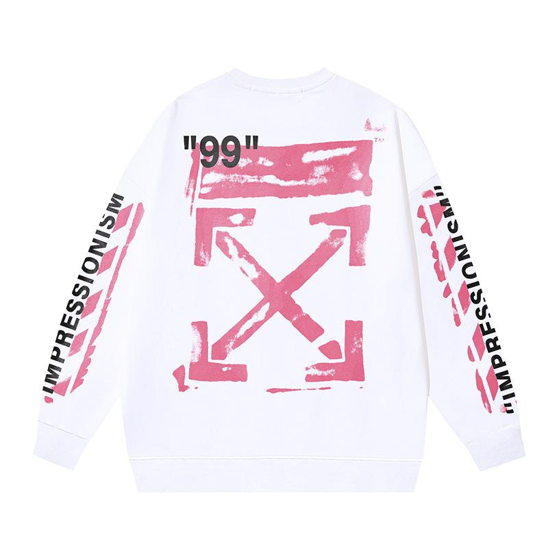 Off-White 2026 Autumn/Winter New 99 Digital Pink Arrow Graffiti Printed Men's and Women's Round Neck Hoodie