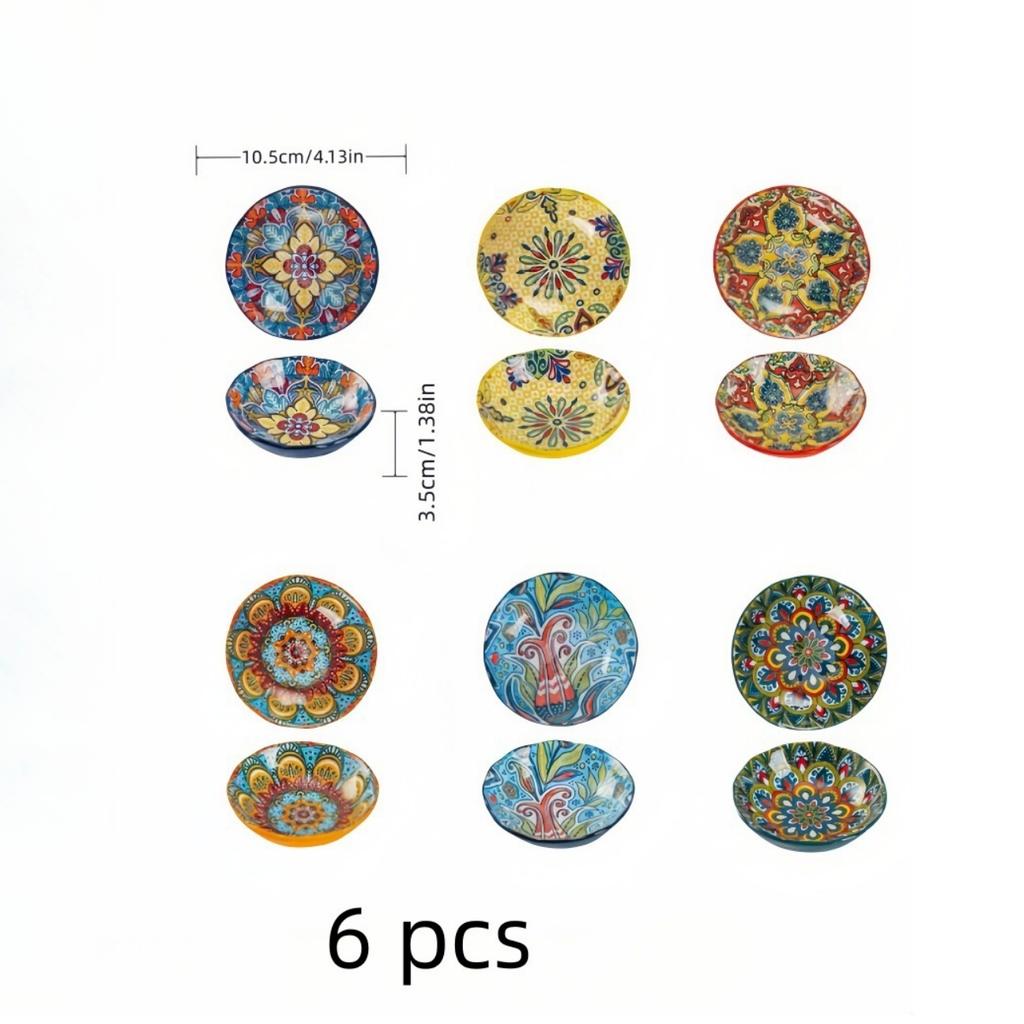 Bohemian Small Saucer, Ceramic Household Flavor Saucer, Soy Sauce Saucer, Barbecue Hot Pot, Sauce Saucer, Snack Saucer, Vinegar