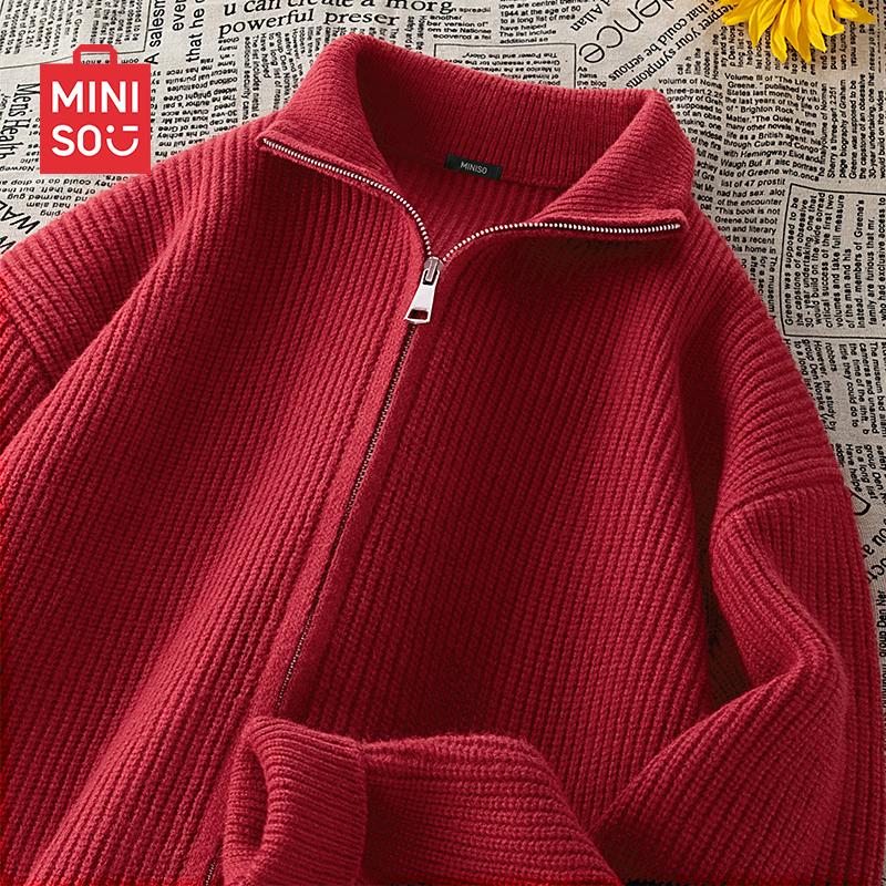 

MINISO Men s Japanese Style Loose Fit Double Zip Knit Cardigan Sweater M