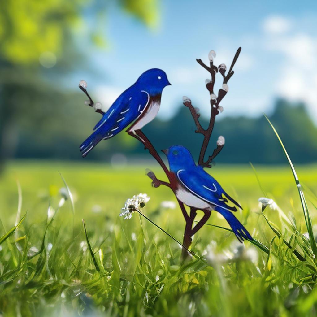 Metal Birds On Branch Desktop Ornament for Indoor Tabletop Dining Room Style A