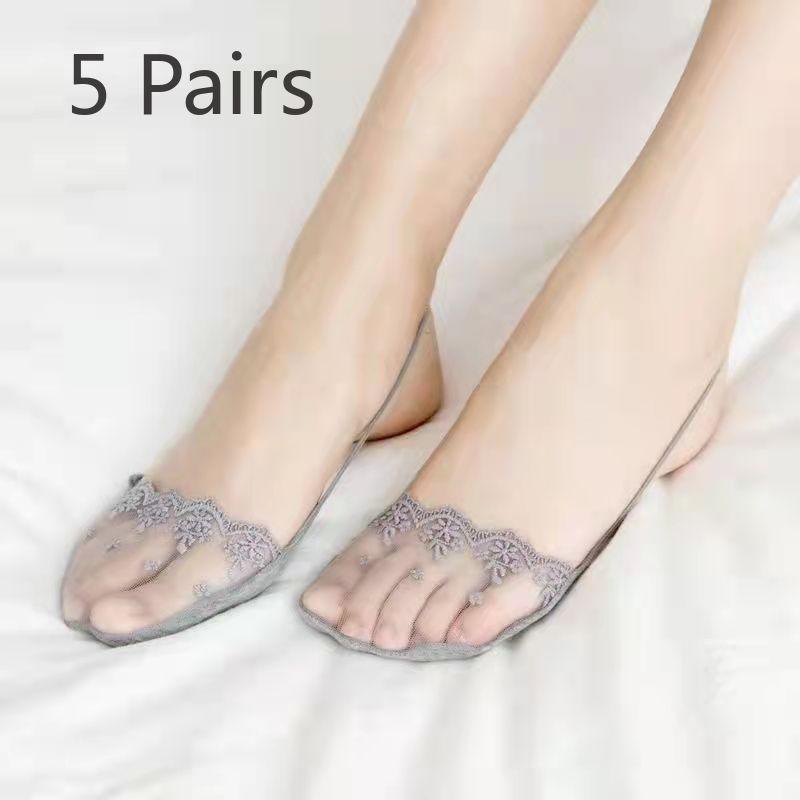 5 пар женских летних ультратонких кружевных невидимых носков на высоком каблуке 5 Pairs чёрный