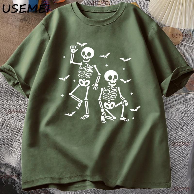 Halloween Skeleton Candy T Shirt Funny Spooky Season Graphic T Shirts Dark Humor Tee Casual Cotton Short Sleeve Round Neck Top
