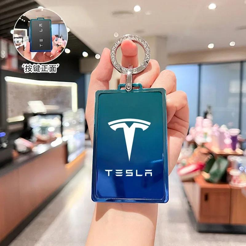 Car Sticker Tesla Car Key Card Holder Cover Protector Holder Diamond Keychain for Tesla Model 3 X Model S Y Roadster P75D P85D P