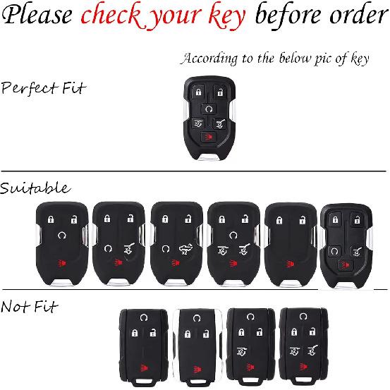 Key Fob Cover Compatible with Chevy Chevrolet Suburban Tahoe GMC Terrain Yukon Yukon XL Smart 6 Buttons TPU Remote Keyless Key Fob Case Protection