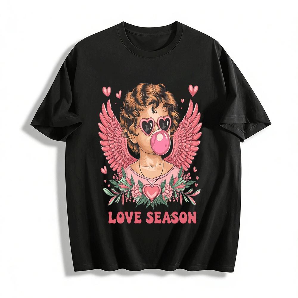 

Love Season Valentine s Day Angel Print Heart Sunglasses Bubble Tee Pure cotton T-shirt XXS