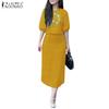 ZANZEA Women Half Sleeve Print Blouse and Long Skirts Casual Two Piece Suit Sets