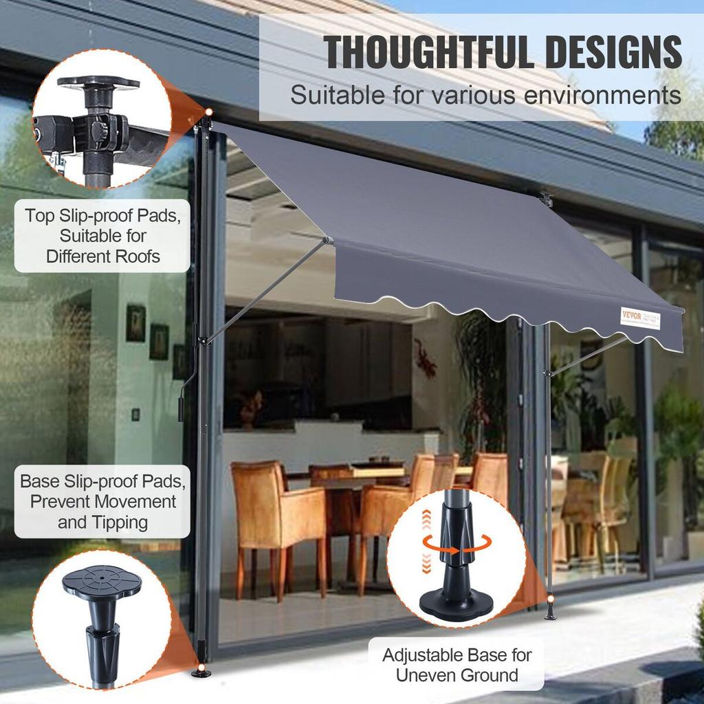 Manual Retractable Awning, 78" Outdoor Retractable Patio Awning Sunshade Shelter, Adjustable Patio Door Window Awning Canopy with 39" Sun Shade