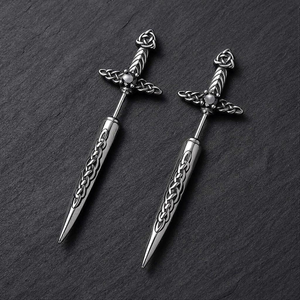 Stainless Steel Sword Stud Dangle Earrings for Men Women Gothic Punk Sword Earrings Jewelry