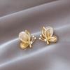 Delicate Sparkling Rhinestone Embellished Butterfly Earrings Hollow Butterfly Decorated Stud Earrings Jewelry Gift For Women