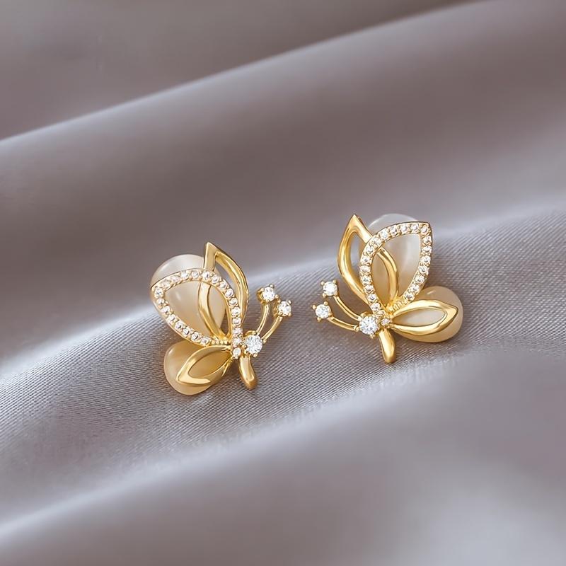 Delicate Sparkling Rhinestone Embellished Butterfly Earrings Hollow Butterfly Decorated Stud Earrings Jewelry Gift For Women