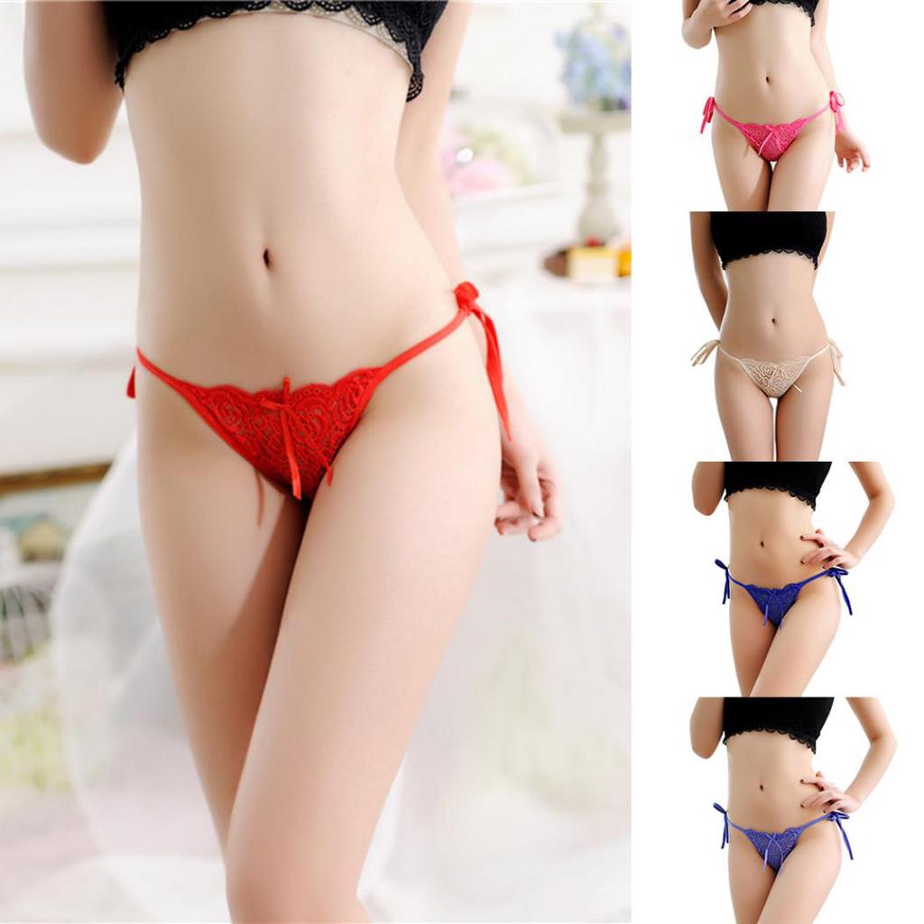 Sexy Women's Bowknot Flower Self Tie G-String Underwear Thong Panties Briefs