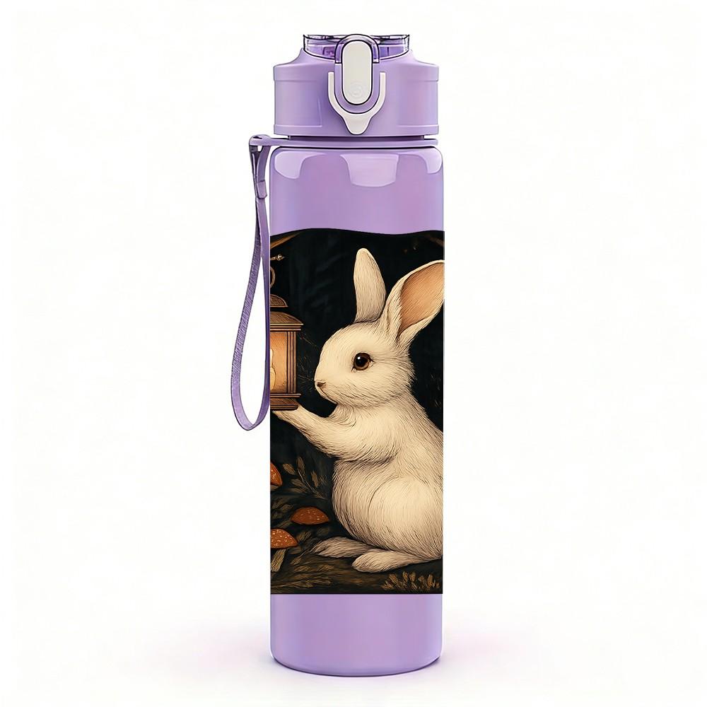 1PC Rabbit Lantern Dark Night Portrait 750ml Color Plastic Sports Water Bottle Leakproof Flip Straw Lid Suitable for Sports Office Home Use