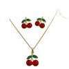 Versatile Cherry O-Shaped Chain Pendant & Earring Set - Niche Design Stainless Steel Clavicle Jewelry