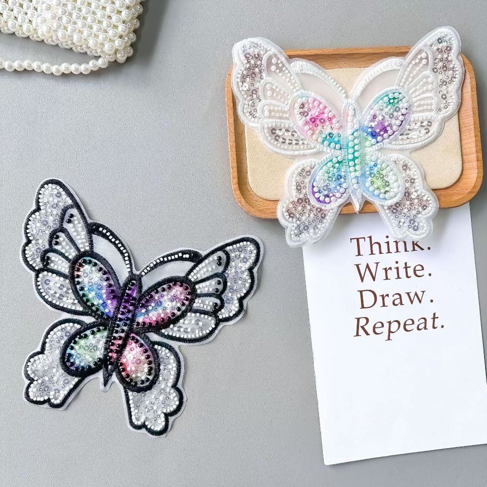 

3PCS 3D Butterfly Sequin Patch Handmade Clothes Appliques Wedding Dress Clothing Patch Sewing белый