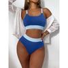 New Solid Color Suspender Split High Waist Triangle Women's Sexy Hot Spring Bikini Swimsuit