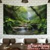 2D Lush Jungle Waterfall Tapestry Misty Stream Backdrop Cloth for Living Room