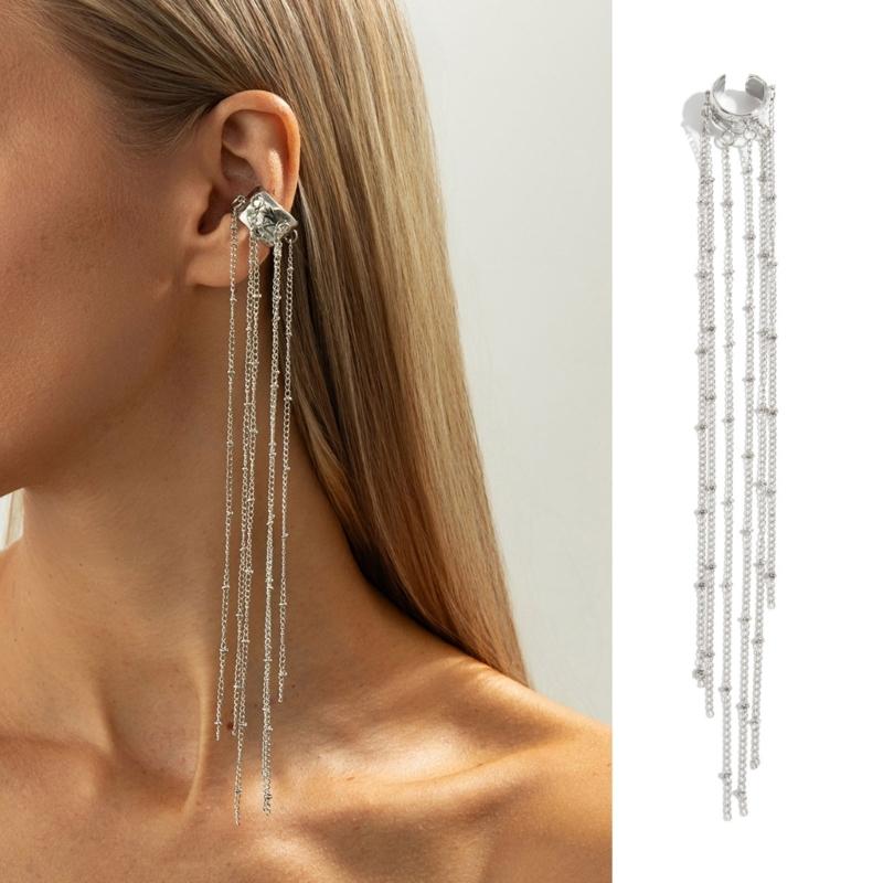 Elegant Long Fringe Ear Clips with Clip On Feature Pendant Earrings Suitable for Easy Wear Versatile Fashion Accessory