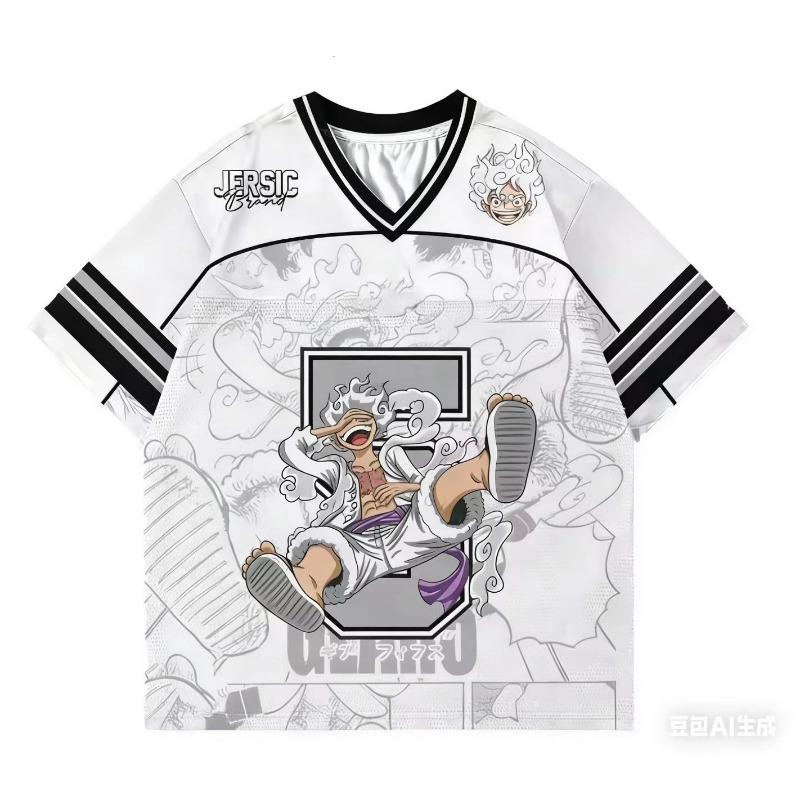 

Japanese Anime Football Jersey One Piece Luffy Gear 5 Men/Women Oversize Summer Quick Dry Sport Breathable Cosplay T-shirts L