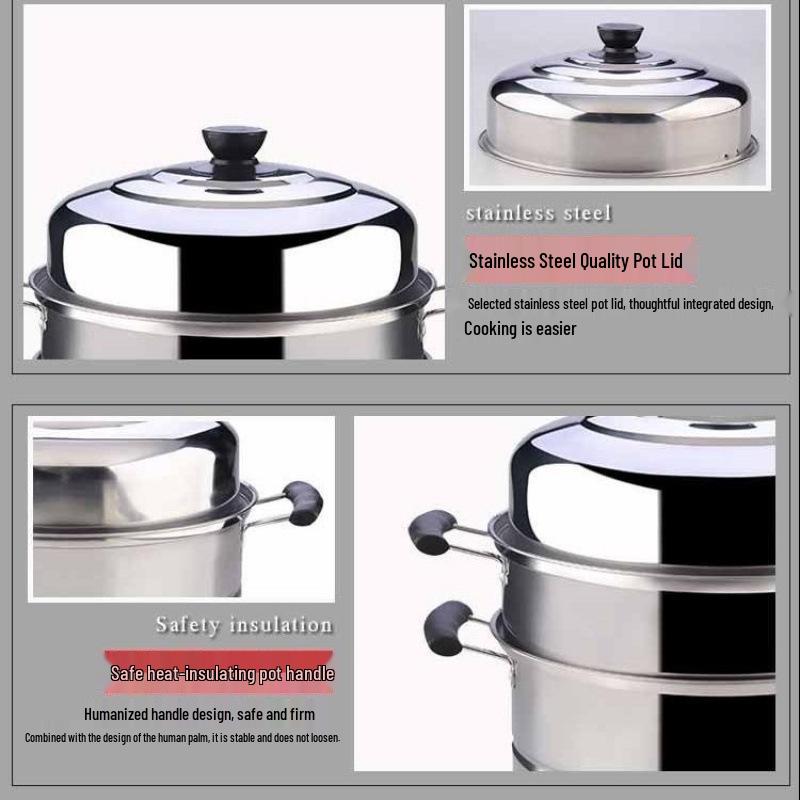 304 Stainless Steel Double Layer Steamer Pot for Induction and Gas Cookers