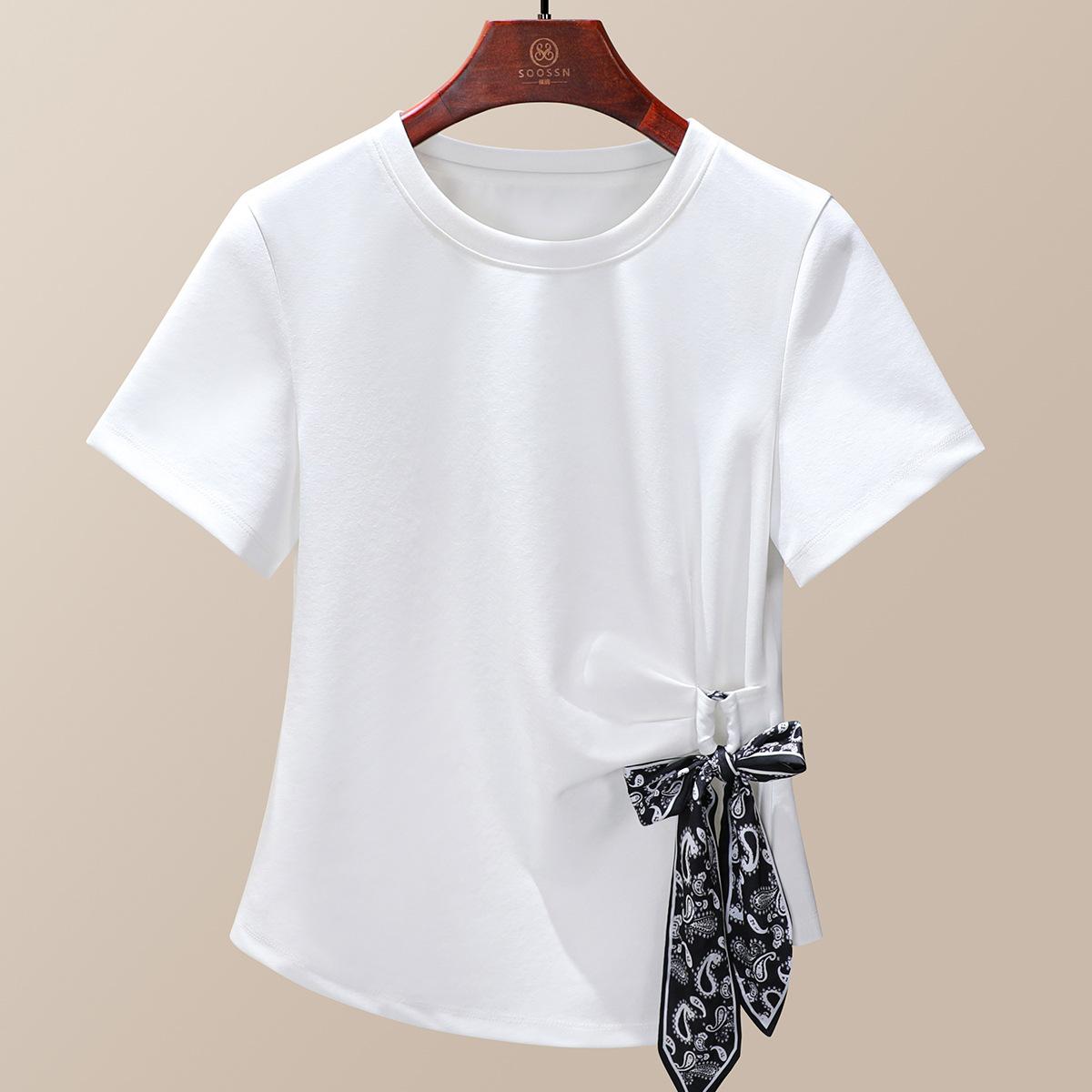 

Temperament silk scarf strap short-sleeved women s summer new irregular front shoulder slim-fitting top M белый