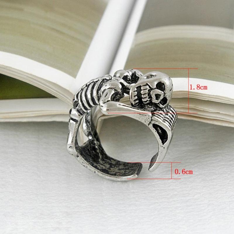 Vintage Punk Silber Offene Ringe Herren Damen, Verstellbare Ringe, Hippie Ringe, Coole Gothic Ringe, Skelett Totenkopf Ringe Schmuck