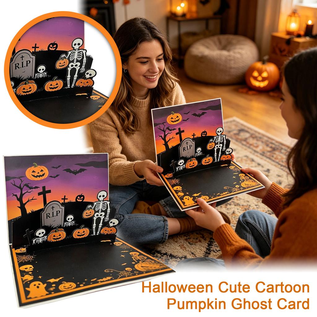 Halloween Wenskaarten met Leuke Pompoen en Ontwerp