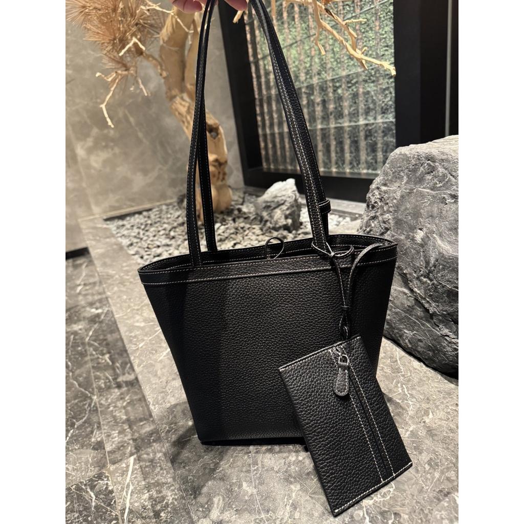 2025 New first layer TC cowhide minimalist wind stitch inside and outside full leather shoulder bag large capacity tote bag wholesale