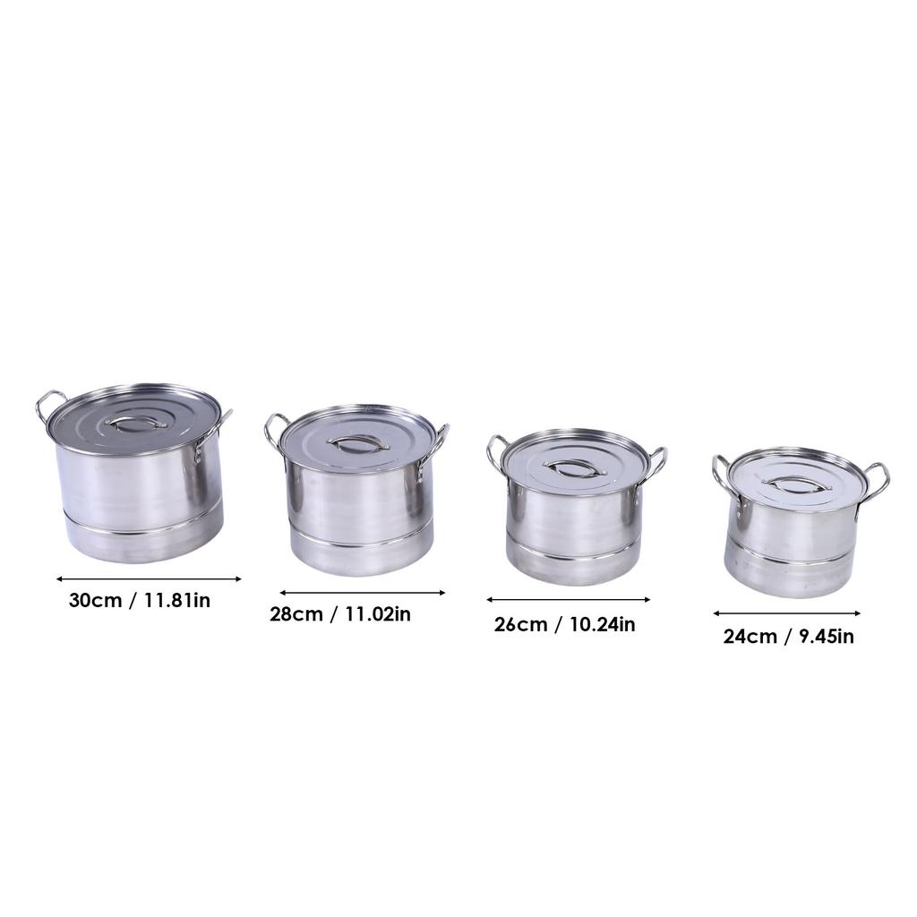 4PCS Stock Pot Set Stainless Steel Induction Cookware Soup Pot with Steam Rack for Kitchen Cooking