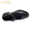 Women's Shoes Genuine Leather Mid-heel Mary Jane Shoes Women Shiny Fashion Large Size Ladies Office Shoes