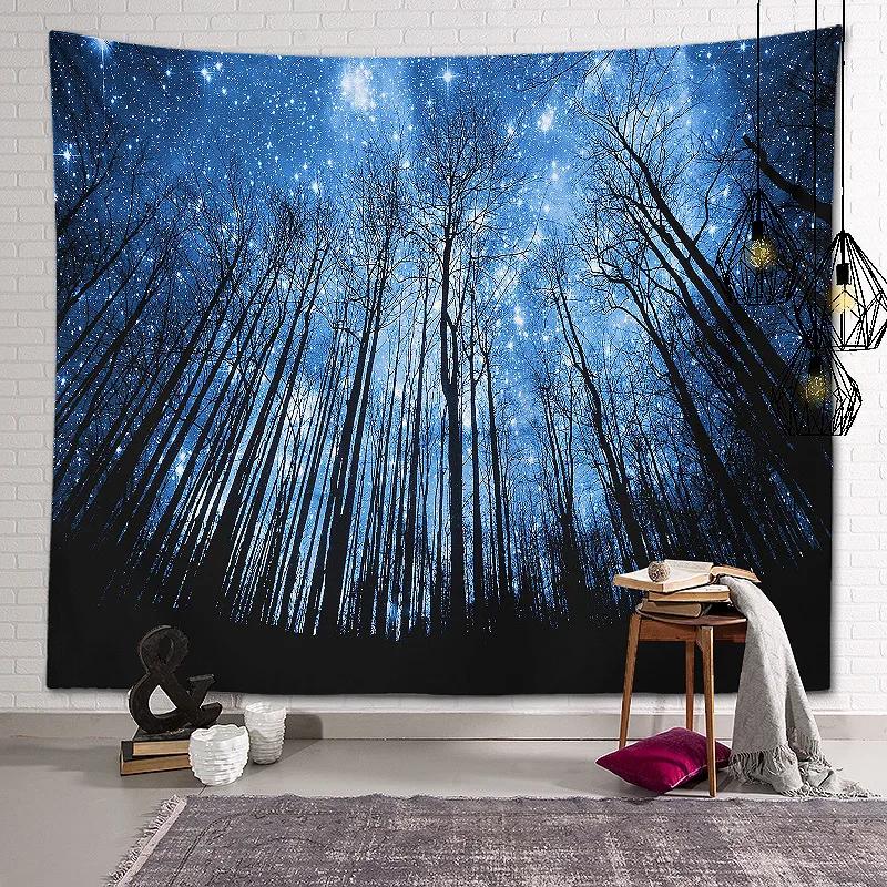 New Landscape Tapestry Tree Hole Window Beautiful Wall Cloth Green Forest  Background Painting