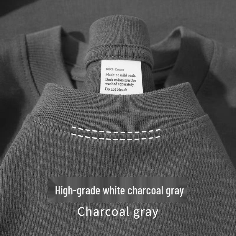 450g Heavyweight Short Sleeve Men's Summer Pure Cotton Tee with Small Collar