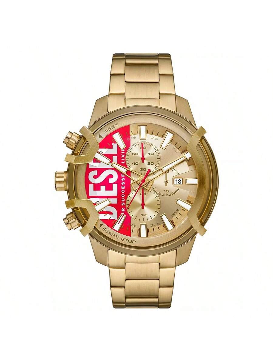 

Дизель Griffed Хронограф Часы из нержавеющей стали цвета оружейного металла – 48 мм Серый циферблат с солнечными лучами, Браслет цвета оружейного металла, Минеральное стекло –DZ4595 золотой