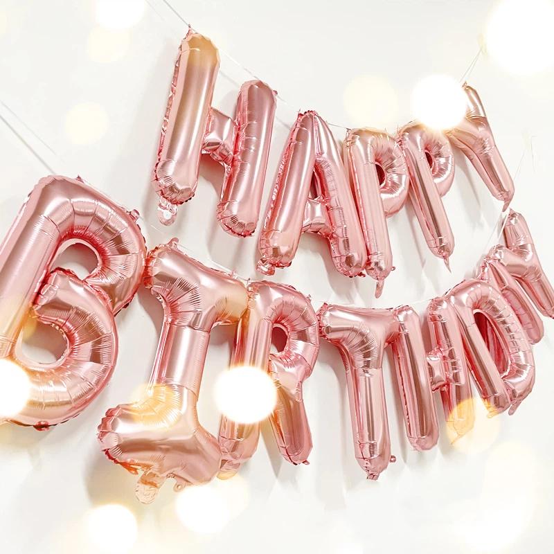 13pcs Birthday Balloon Rose Gold Color Foil Letter Balloons Set Happy Birthday Decoration Globos Kids Party Supplies