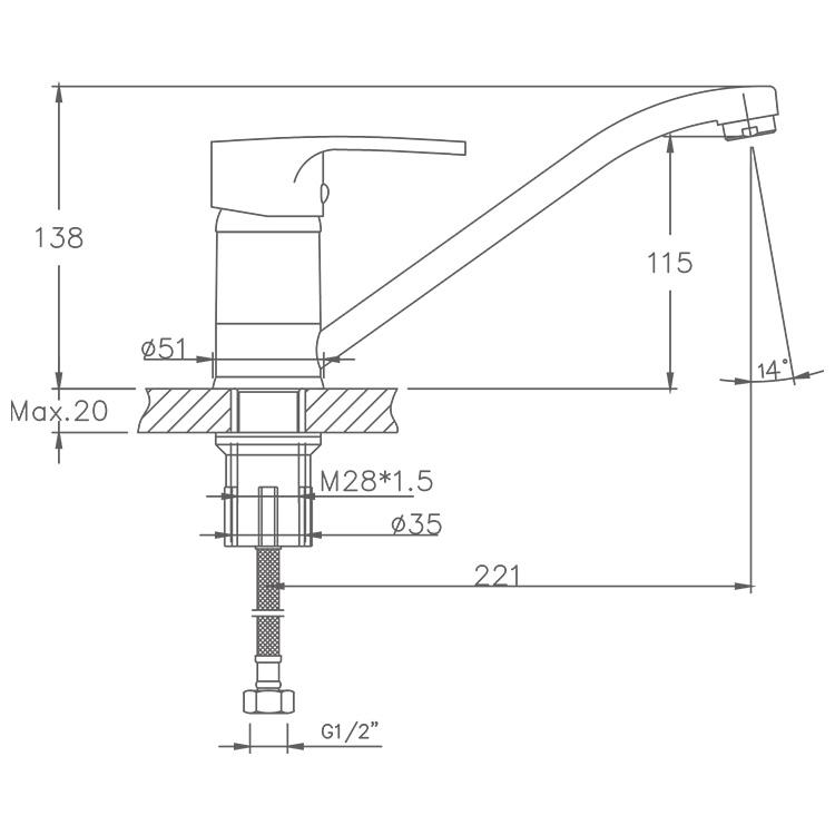 New Design Kitchen Faucet with Chrome Zinc Alloy