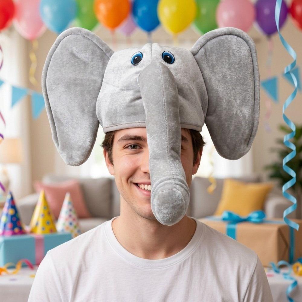 Long Trunk Plush Animal Hat Large Ears Cartoon Costume Cap Funny Kids Plush Elephant Hat Easter
