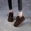 Johnature Zimowe Grube Pluszowe Ciepłe Bawełniane Buty Skóra Naturalna Retro Wygodne Miękka Podeszwa Damskie Płaskie Botki