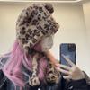 Leopard Print Plush Bear Hat Korean Style Ear Protection Hat Cartoon Fleece Hat  Face Protection