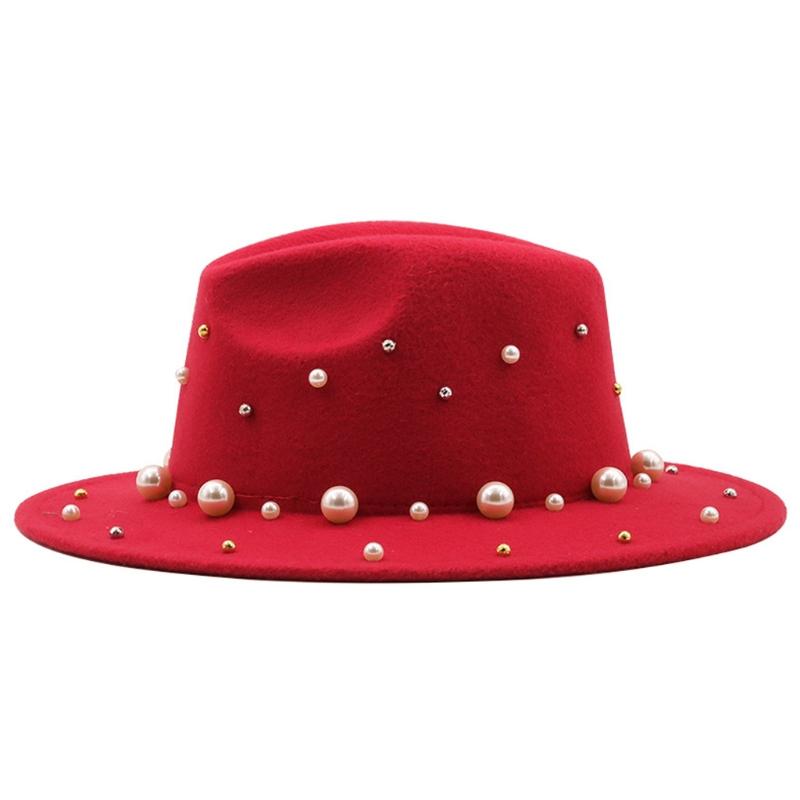 Fashion Classic Fedora Wool Big Brim Pearl Jazz Top Hat Church Hat Adult Dancer Costume Accessory Prop for Women and Men