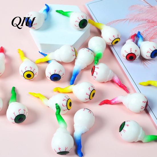 Durable Halloween Toy 2Pcs Eyeball Squeeze with Tail Soft TPR Stress Relief Ball Gag Prank Fidget for Kids Adults Festive