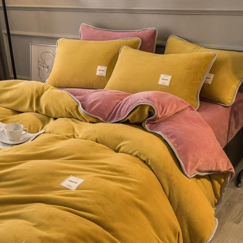 New Winter Coral Velvet Warm Sheets Soft Plush Pillowcases Flannel Sheets Bedding for Home Use