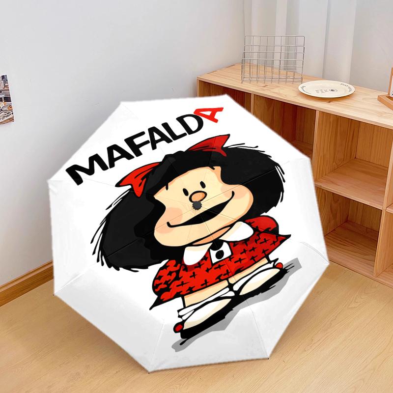 1 PC Automatic Folding Umbrella - Mafalda Pattern, Portable & Foldable Design with 8 Ribs, Christmas Birthday Gifts