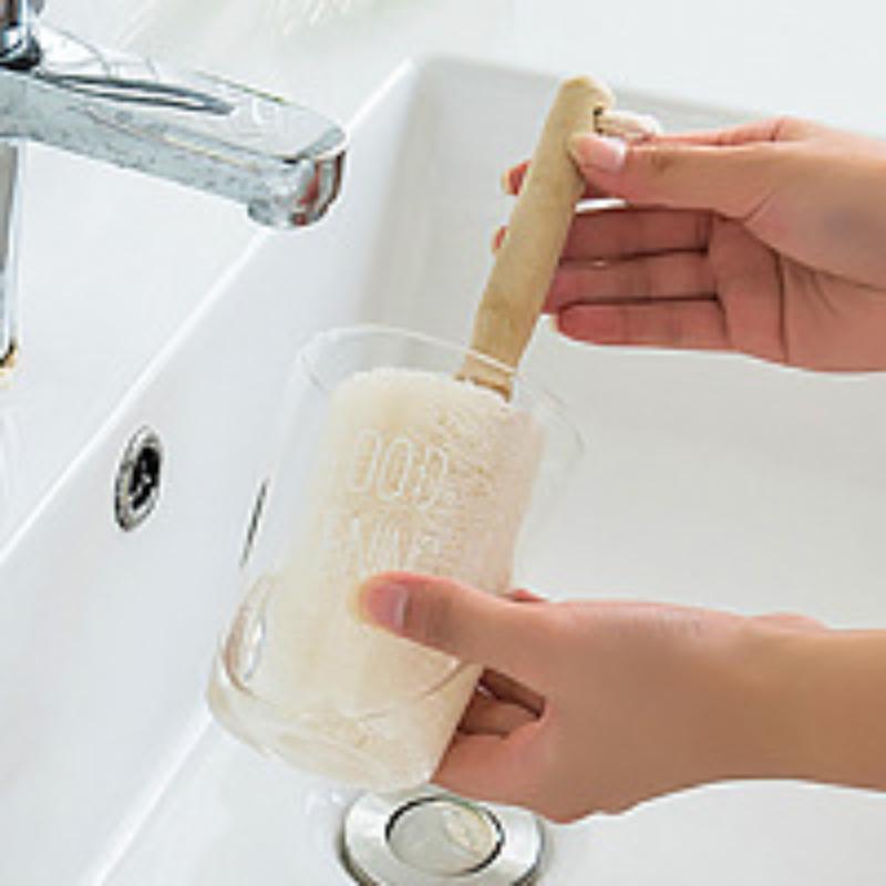 Kitchen Cleaning Luffa Brush, with Rope, Wooden Handle, Dishwasher Brush, Environmentally Friendly, Luffa Pulp, Non Stick Oil, Cleaning Brush,