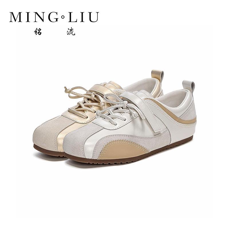 New leather women's autumn shoes women's shoes versatile flat-soled sports shoes comfortable bow single shoes